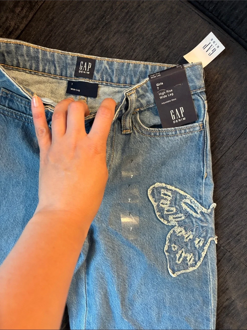 GAP Light Blue Wide-Leg Jeans with White Butterfly Embroidery